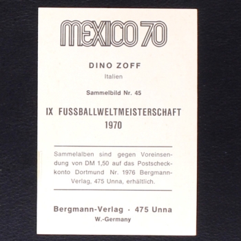 Dino Zoff Bergmann Card No. 77 - Mexico 70