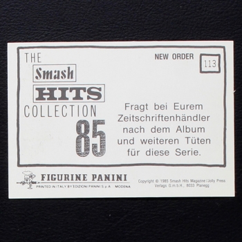 New Order Panini Sticker No. 113 - Smash Hits 85