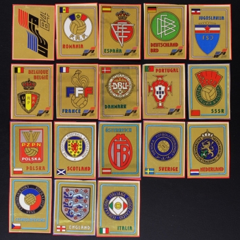 Euro 84 Panini Wappen komplett + 4 Sticker - ausgeschnitten