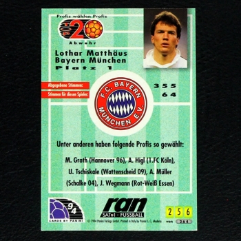 Lothar Matthäus Panini Trading Card No. 256 - Fußball 94