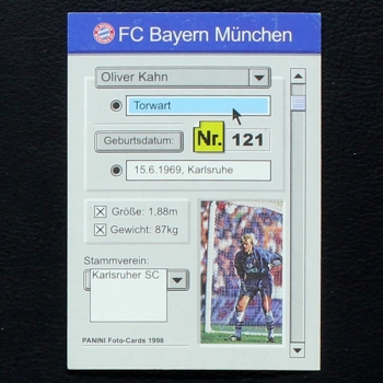 Oliver Kahn Panini Trading Card No. 121 - Fußball 98