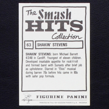 Shakin Stevens Panini Sticker No. 63 - Smash Hits 85