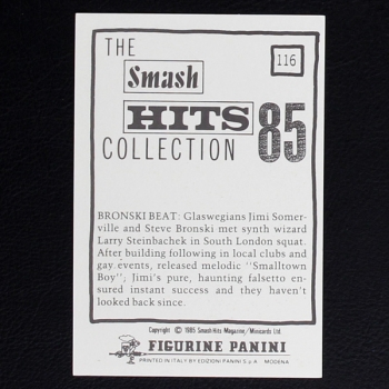 Bronski Beat Panini Sticker No. 116 - Smash Hits 85