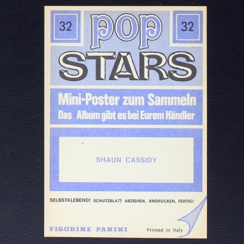 Shaun Cassidy Panini Sticker No. 32 - Pop Stars