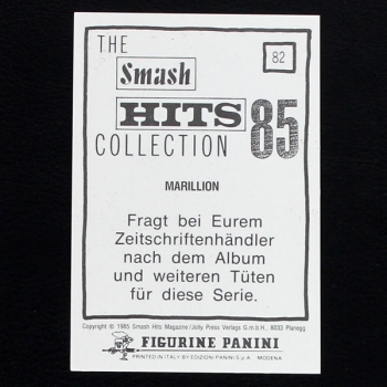 Marillion Panini Sticker No. 82 - Smash Hits 85