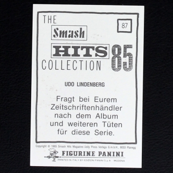 Udo Lindenberg Panini Sticker No. 87 - Smash Hits 85