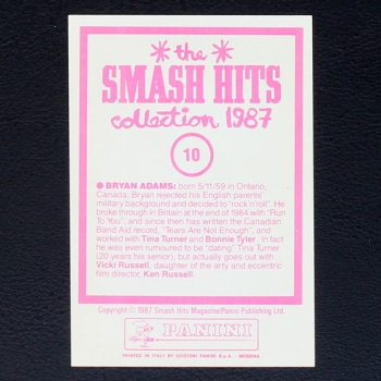 Bryan Adams Panini Sticker No. 10 - Smash Hits 87