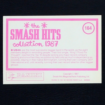 UB40 Panini Sticker No. 164 - Smash Hits 87