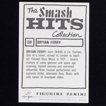 Bryan Ferry Panini Sticker No. 58 - Smash Hits 84