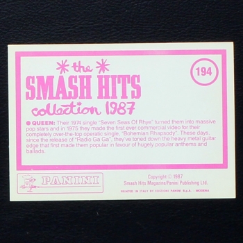 Queen Panini Sticker No. 194 - Smash Hits 87