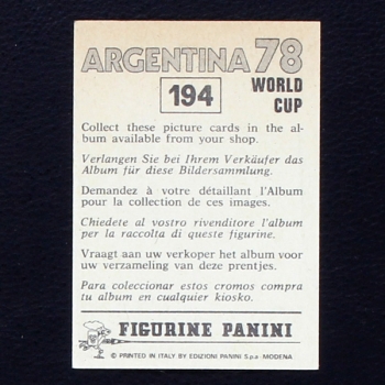 Argentina 78 Nr. 194 Panini Sticker Gerhart Breitenberger