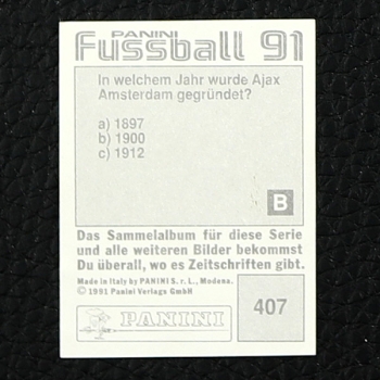 Rudi Völler Panini Sticker No. 407 - Fußball 91