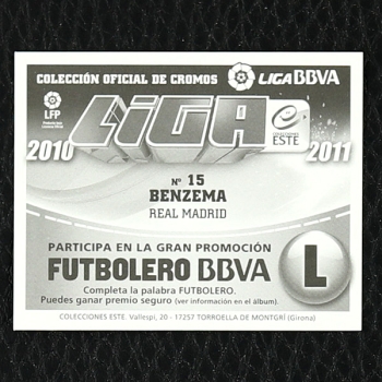 Benzema Panini Sticker Nr. 15 - Liga 2010-2011 BBVA