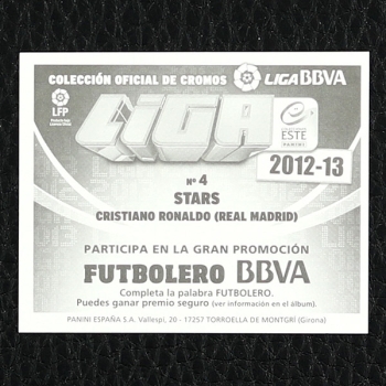 Christiano Ronaldo Panini Sticker No. 4 Stars - Liga 2012-13 BBVA