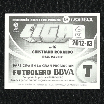 Christiano Ronaldo Panini Sticker Nr. 16 - Liga 2012-13 BBVA