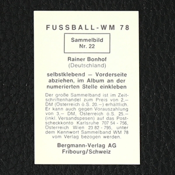 Rainer Bonhof Bergmann Sticker No. 22 - WM 78