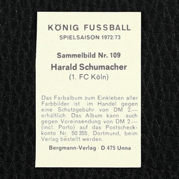 Harald Schumacher Bergmann Sticker No. 109 - König Fußball 1972/73