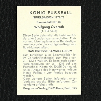 Wolfgang Overath Bergmann Sticker No. 86 - König Fußball 1972/73