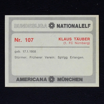 Klaus Täuber Americana Card No. 107 - Bundesliga Nationalelf 1978