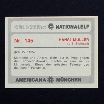 Hansi Müller Americana Card No. 145 - Bundesliga Nationalelf 1978