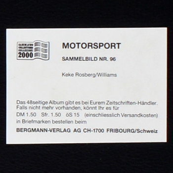 Keke Rosberg Williams Bergmann Sticker No. 96 - Motorsport