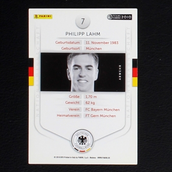 Philipp Lahm Panini Trading Card No. 7 - Team Cards 2010