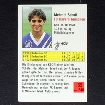 Mehmet Scholl Panini Trading Card No. 155 - Action Cards Fußball 92