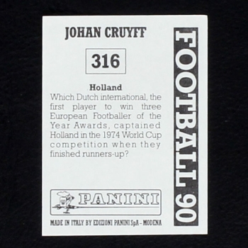 Johan Cruyff Panini Sticker No. 316 - Football 90