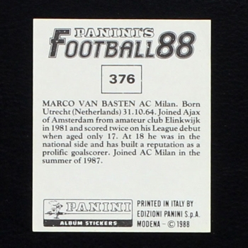 Marco van Basten Panini Sticker No. 376 - Football 88