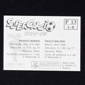 Maldini - Baresi Panini Sticker No. P13 - Super Calcio 1994