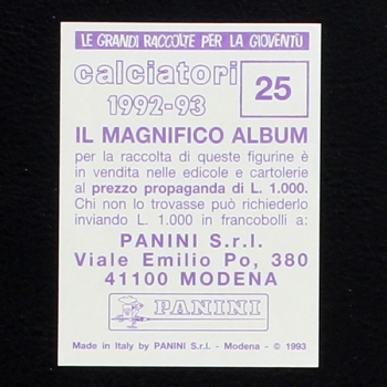 Roberto Mancini Panini Sticker No. 25 - Calciatori 1992