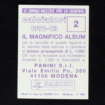 Roberto Baggio Panini Sticker No. 2 - Calciatori 1992