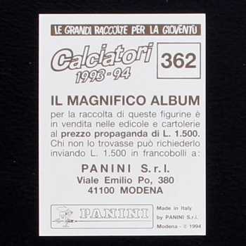 Paul Gascoigne Panini Sticker No. 362 - Calciatori 1993