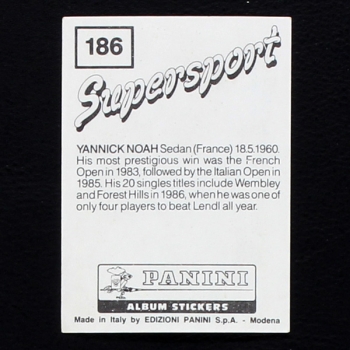 Yannick Noah Panini Sticker No. 186 - Supersport 1987