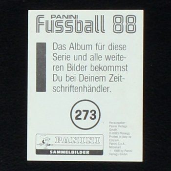 Harald Schuhmacher Panini Sticker Nr. 273 - Fußball 88