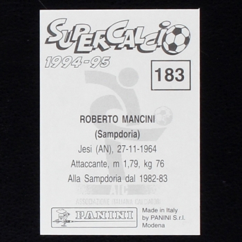 Roberto Mancini Panini Sticker No. 183 - Super Calcio 1994