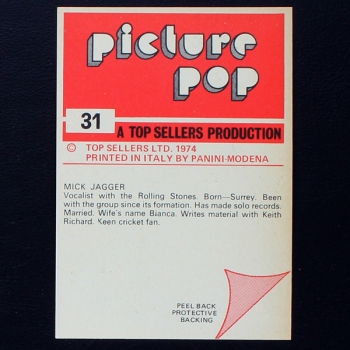 Mick Jagger Panini Sticker No. 31 - Picture Pop 1974