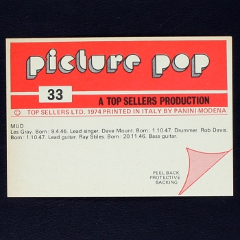 Mud Panini Sticker No. 33 - Picture Pop 1974