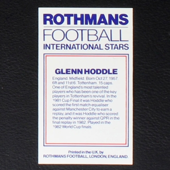 Glenn Hoddle Rothmans Card - Football International Stars 1984