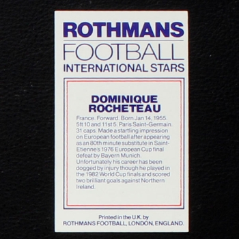 Dominique Rocheteau Rothmans Card - Football International Stars 1984