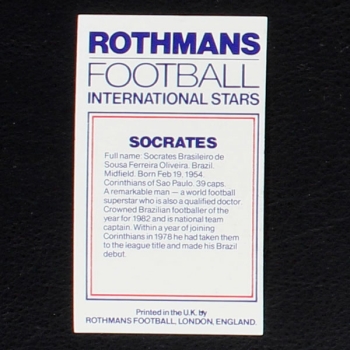 Socrates Rothmans Card - Football International Stars 1984