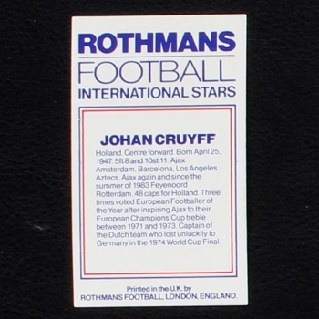 Johan Cruyff Rothmans Card - Football International Stars 1984