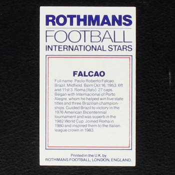 Falcao Rothmans Card - Football International Stars 1984