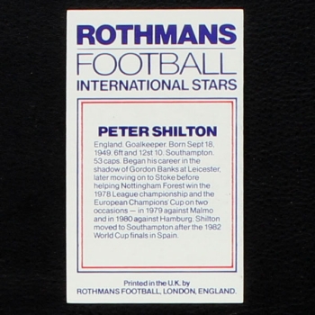 Peter Shilton Rothmans Card - Football International Stars 1984