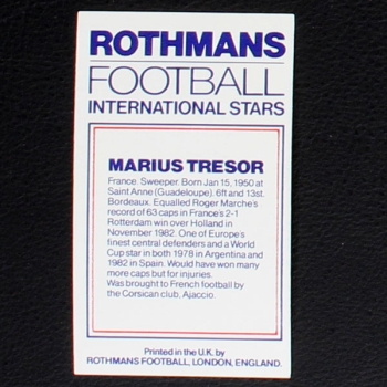 Marius Tresor Rothmans Card - Football International Stars 1984