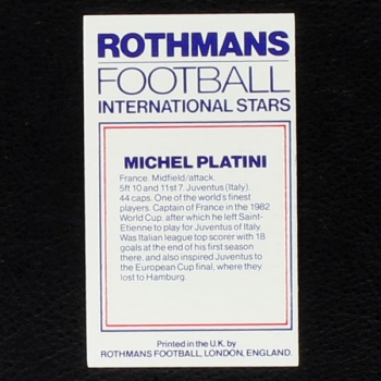 Michel Platini Rothmans Card - Football International Stars 1984