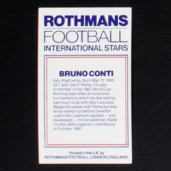 Bruno Conti Rothmans Card - Football International Stars 1984