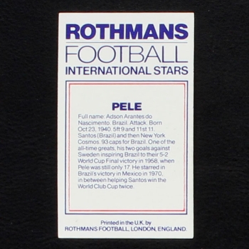 Pele Rothmans Card - Football International Stars 1984