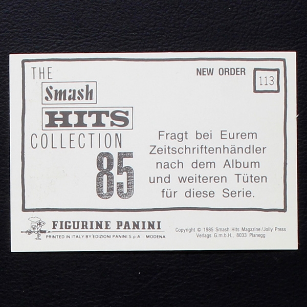 New Order Panini Sticker No. 113 - Smash Hits 85