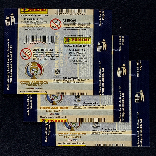 Copa America USA 2016 Panini Sticker Tüte - Brasil Version 3x